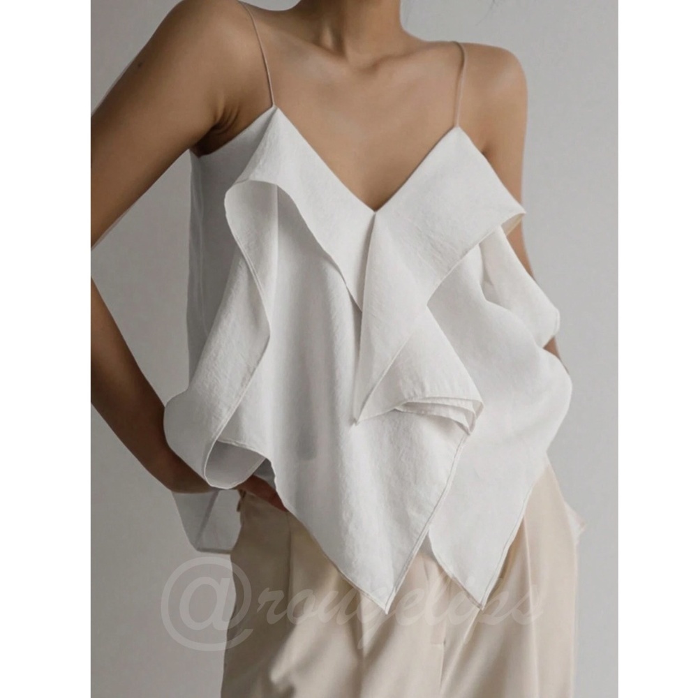 White Ruffle Cami Top Flowy